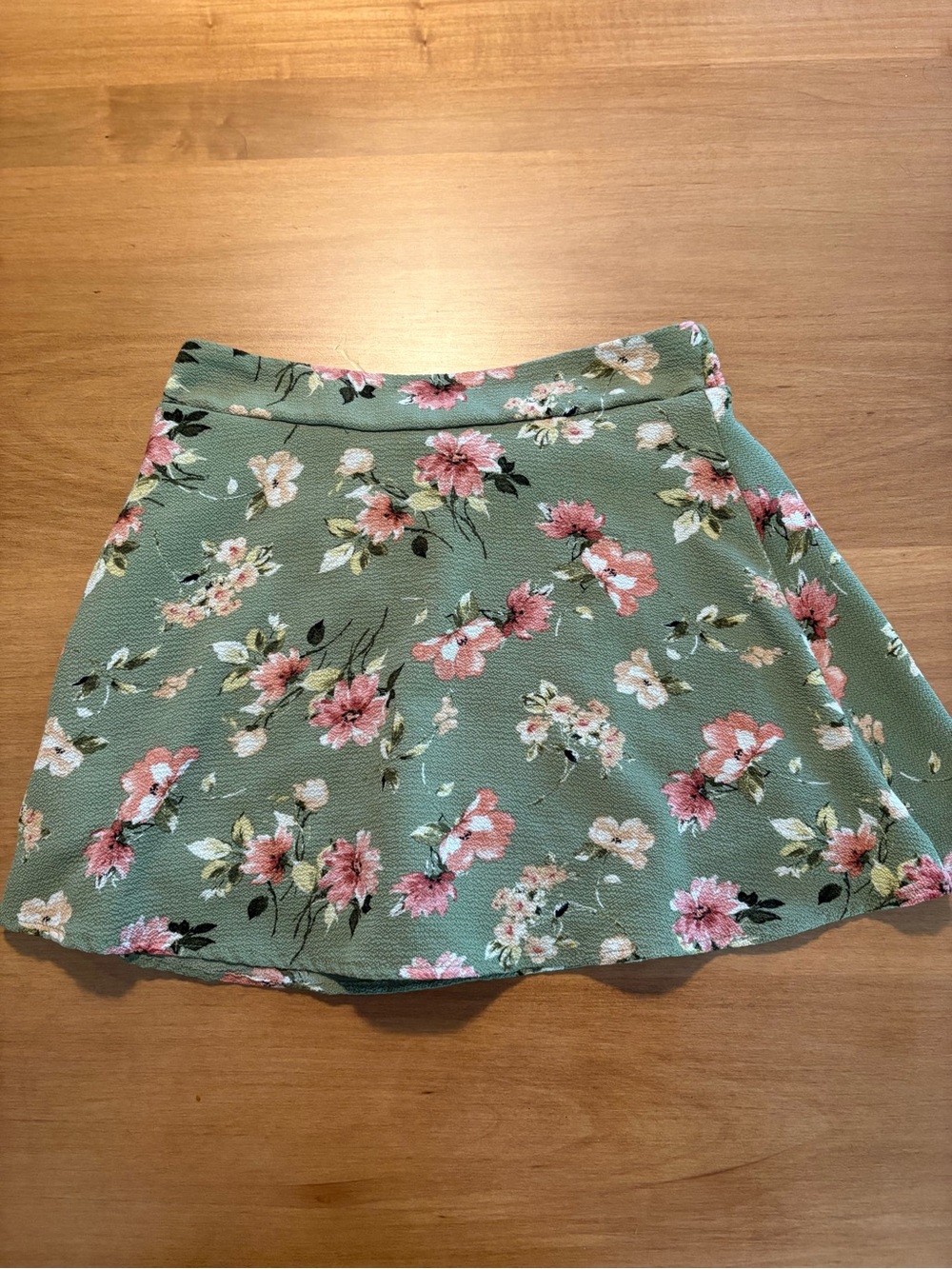 Speechless Sage Green Floral Flared Skirt with Pink Blooms
